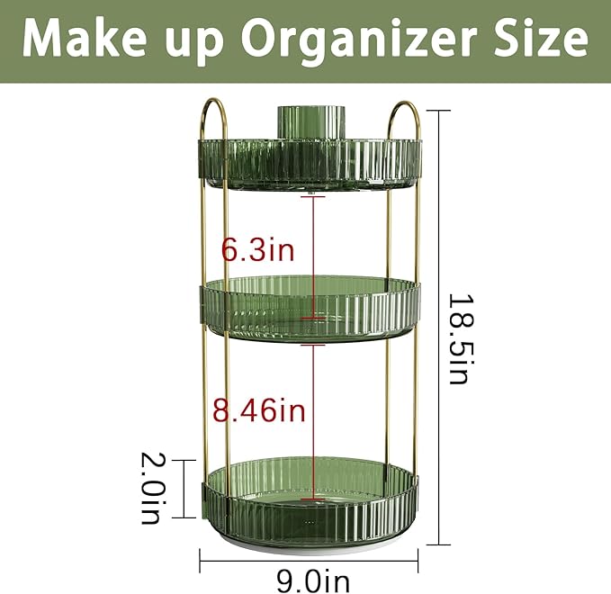 Rotating Makeup Organizer for Vanity, High-Capacity Skincare Clear Make Up Storage Perfume Organizers Cosmetic Dresser Organizer Countertop 360 Spinning (Green, New-3 Tier)-NeatNest
