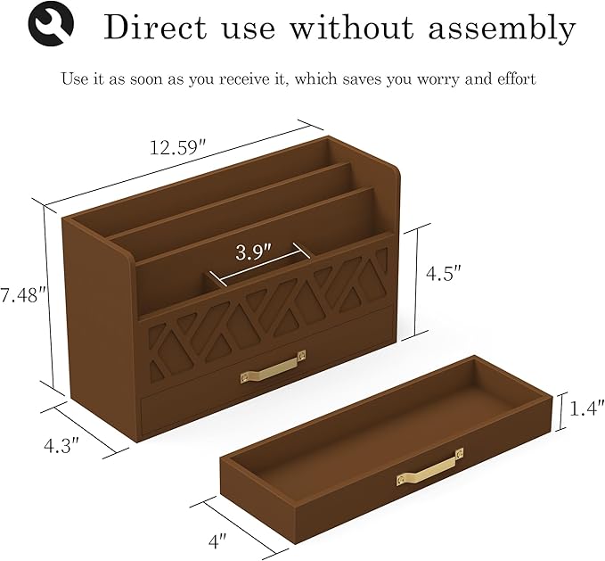 Bamboo Mail Organizer Countertop Wood Desk Organizer Drawer Tabletop Storage Box Letter Sorter Makeup Organizer for School Home Office Supplies Brown-NeatNest