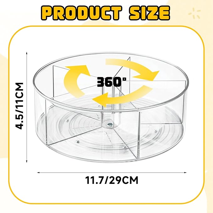 Clear Acrylic Drink Packet Organizer 11.7" x 11.7" x 4.5", 360° Rotating Carousel Lazy Susan Storage Bins Turntable 5-Compartment Dividers for Kitchen Fridge Pantry Powdered Drinks Water Snacks-NeatNest
