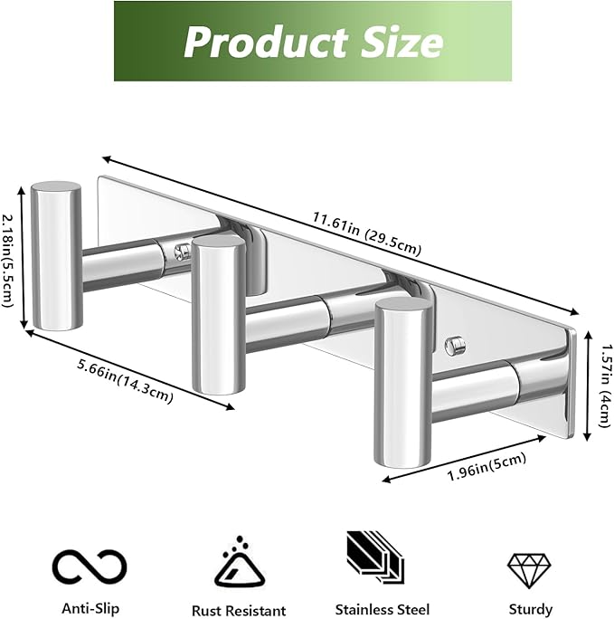 Wall Mounted Coat Rack-3 Hooks, Heavy Duty Stainless Steel Hook Rail for Towel Coat Hat Purse Bag Jacket, Towel Hooks for Entryway Bathroom Kitchen (Glossy 3 Hooks - 1 Pack)-NeatNest