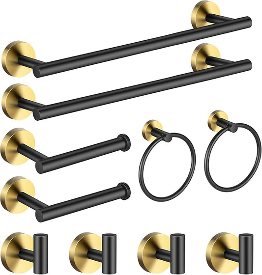 Bathroom Hardware Set 24 Inch, Black Gold Towel Bar Set Including 24" Hand Towel Bars, Toilet Paper Holders, Towel Rings, Robe Towel Hooks