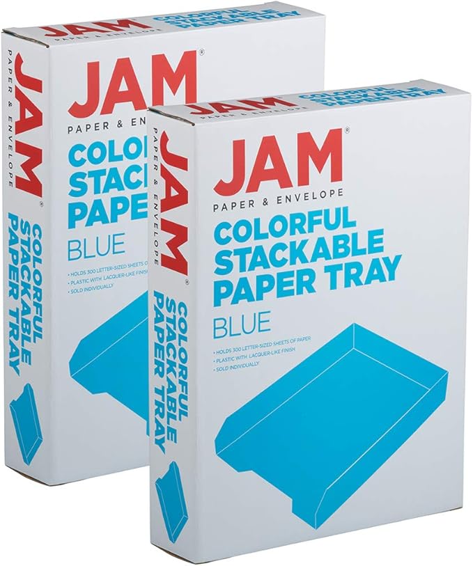 JAM PAPER Stackable Paper Trays - Blue - Desktop Document, Letter, & File Organizer Tray - 2/Pack-NeatNest