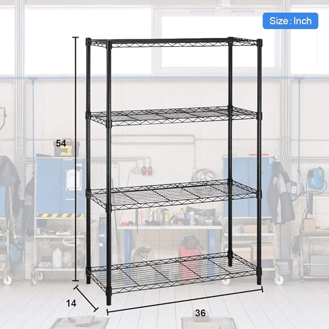4 Tier Shelving Unit NSF Wire Shelf Metal Large Storage Shelves Heavy Duty Height Adjustable Commercial Grade Steel Utility Layer Shelf Rack Organizer 1000 LBS Capacity -14x36x54,Black-NeatNest