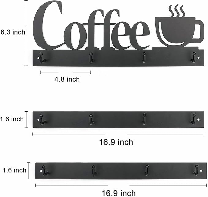 HULISEN Coffee Mug Wall Rack, Coffee Cup Holder Wall Mounted with 12 Heavy Duty Hooks and Metal Coffee Sign, Rustproof Tea Cup Hanger Display Decor for Coffee Bar, Kitchen, Office-NeatNest