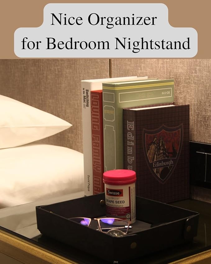 CASIRENA Father's Day Gifts Faux Leather Valet Tray Organizer for Men - Catch-All Tray for Entryway Table Key, Wallet, Watch, Coin Change, Phone, Dresser EDC Dump Jewelry, Bedside Nightstand Desk-top-NeatNest