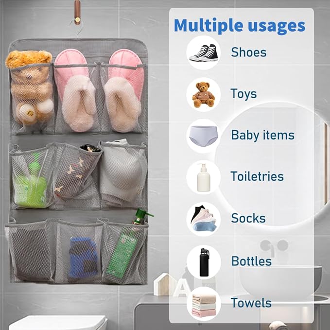 2 Pcs Closet Organizer Dual Sided Hanging Shoe Storage Bag Underwear Socks Holder with 18 Pockets (MESH POCKETS)-NeatNest