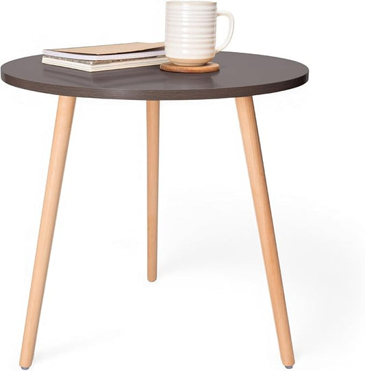 DECOMIL - Modern Round Side Table, End Table for Small Places, Living Room, Office, Balcony, Industrial End Table for Coffee, Laptop - Brown