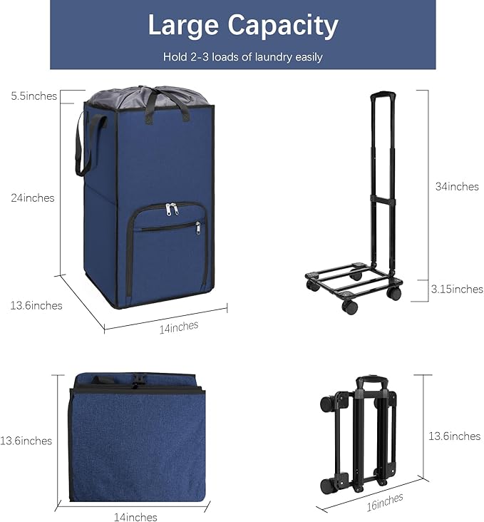 Bukere Extra Large Rolling Laundry Basket with Wheels, 90L Freestanding Collapsible Laundry Hamper Bag for Clothes Storage, Removable Wheeled Cart for College Dorm Apartment Laundry Room Bathroom-NeatNest