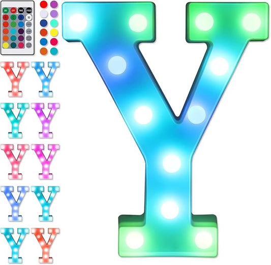 Foaky Colorful LED Letter Lights with Remote,Marquee Light Up Letters Sign for Night Light Wedding/Birthday Party Battery Powered Christmas Lamp Home Bar Decoration(Y)-NeatNest