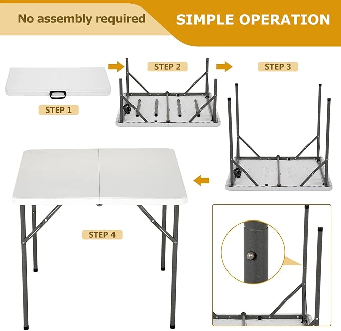 34" Square Plastic Folding Card Table, Portable Outdoor Dining Table with Collapsible Legs and Carrying Handle,Plastic Tables for Camping,Picnic, Office-NeatNest