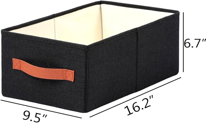 ALYER Collapsible Fabric Storage Organizer with Handles,Shelf Bins Box Container for Bedroom Office Closet Babies Nursery Toys Books Clothes (Black, 16.2" x 9.5" x 6.7")