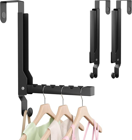 2 Pack Over The Door Hooks,Over The Door Drying Rack for Laundry, Foldable Over The Door Hanger Rust-Resistant Door Hanger Hook, Clothes Drying Rack for Dorm,Black