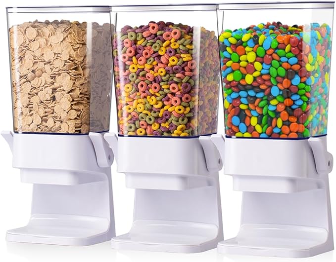 Cereal Dispenser Countertop, Cereal Containers Storage, 5L Organization and Storage Containers for Kitchen, Snack Dispenser for Rice, Grains, Nuts, Dry Food, Oatmeal, Pet food, White, 3Pc-NeatNest