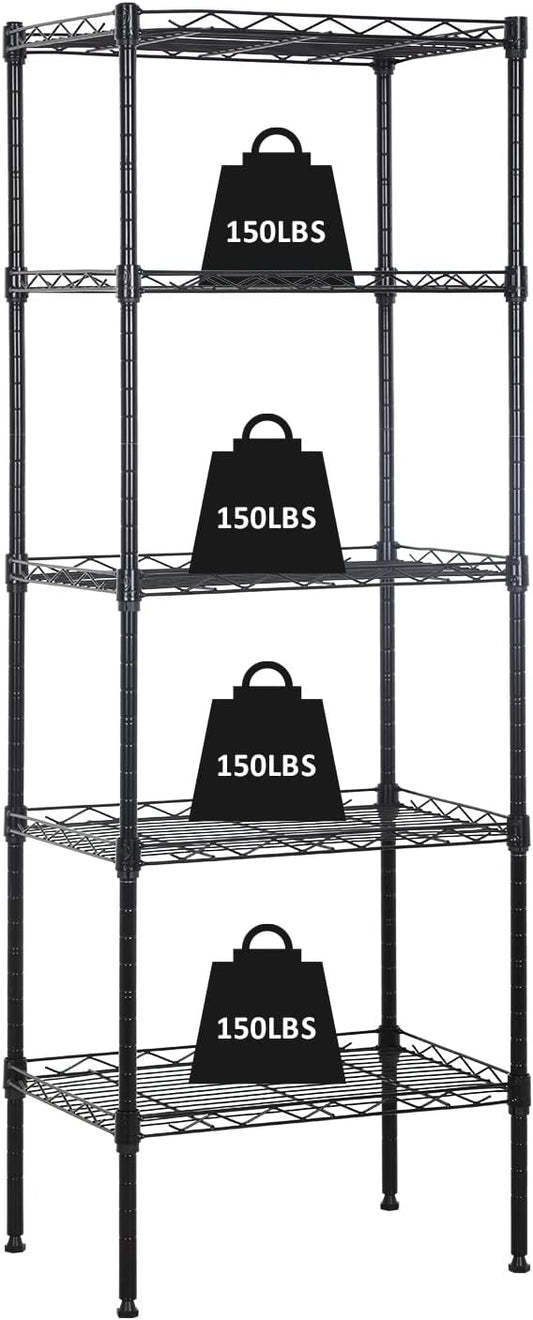 5-Tier Metal Shelving Unit Storage Shelves Metal Shelves 48"x17"x12" Heavy Duty Metal Storage Rack Wire Rack NSF Height Adjustable for Home Kitchen Bathroom Garage Shelving(Black)