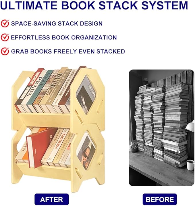 2 Pack Desktop Bookshelf, Stackable Book Organizer with Handle, Storage Rack for CD/Magazine/File Folder, Portable Small Bookshelf for Study, Living Room, Kid's Room, No Nails, Medium Size-NeatNest