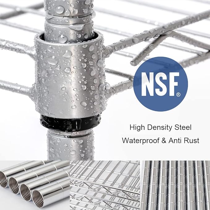 BNSPLY 4 Tier Wire Shelving Unit, Height Adjustable Wire Shelves with 1200 LBS Capacity, NSF Metal Storage Rack for Laundry, Kitchen, Bathroom, Pantry, Closet (18" D x 29.5" W x 59" H, Chrome)-NeatNest