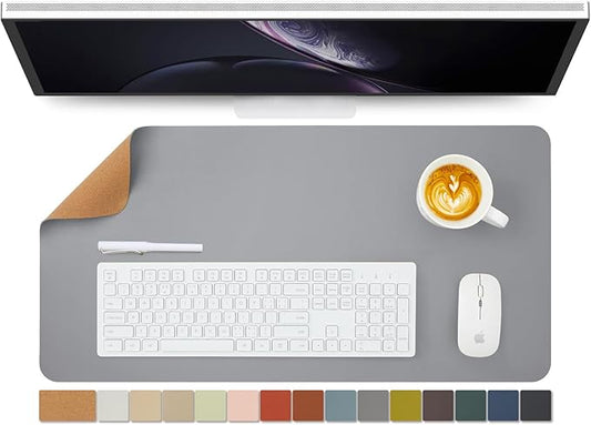 Cork Desk Mat - Dual-Sided Desk Pad for Office and Home - Desk Organization and Accessories - Ideal for Large Mouse Pad and Desk Mats on Top of Desks(Gray,27.6"x 13.8")-NeatNest