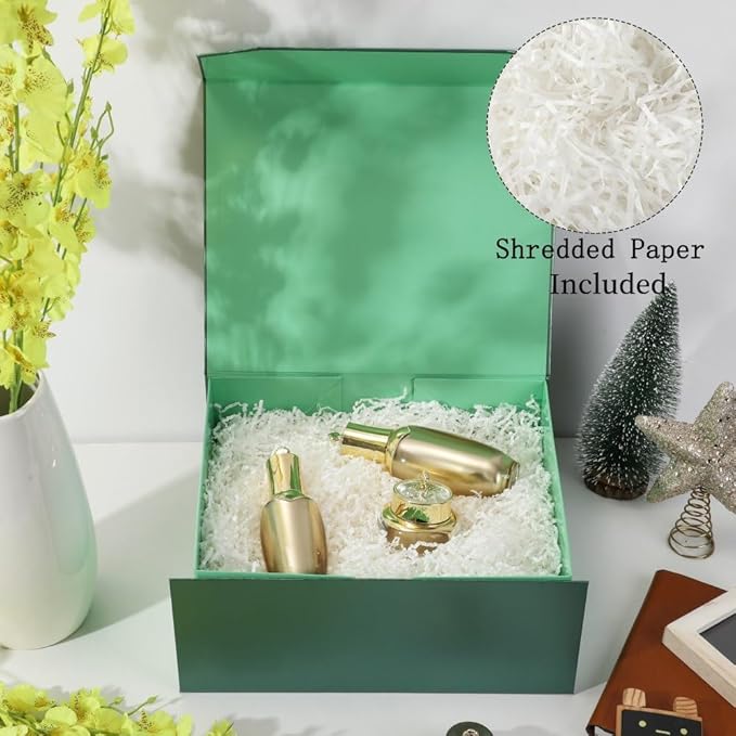 6 Pcs Green Gift Box Large 13x11x5.3 Inch Large Black Gift Box Large Magnetic Gift Box with Crinkle Paper Green Large Gift Box with Shredded Paper Luxury Gift Boxes with Lids for Presents-NeatNest