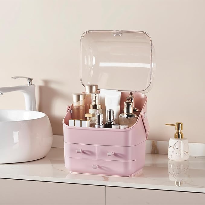 Large Makeup Organizer w Drawers Beauty Organizer Makeup Box Holder Vanity Organization Desk Countertop MakeUp Organizers Bathroom Counter Organizer Skincare Cosmetic Case Stand Dustproof Lid Gift-NeatNest