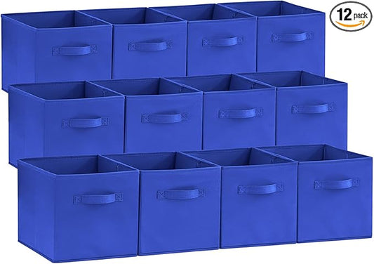 Lifewit 12 Packs Storage Cubes, 11 Inch Cube Storage Bins, Foldable Decorative Fabric Storage Baskets for Organizing Home Organizers with Handles for Shelves, Closet,Blue