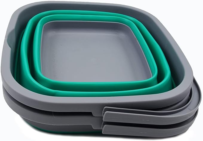 SAMMART 10L (2.6 Gallon) Collapsible Rectangular Handy Bucket (Dark Grey/Bluish-Green (Set of 2))-NeatNest
