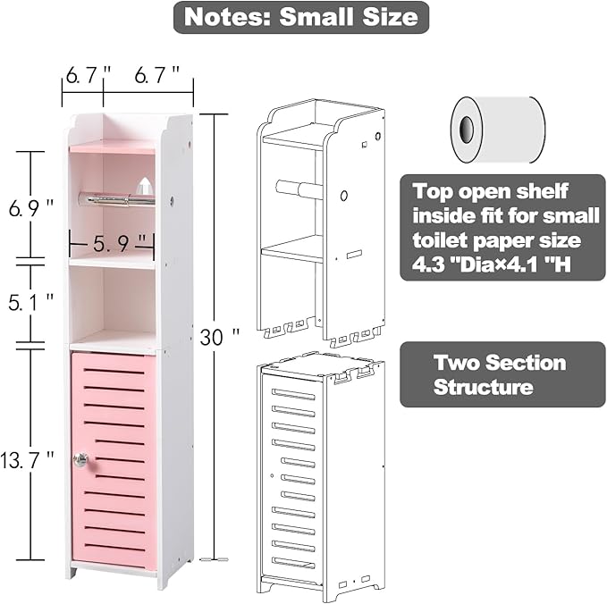 AOJEZOR Toilet Paper Holder Stand: Small Bathroom Storage Cabinet - Jelly Pink - White-NeatNest