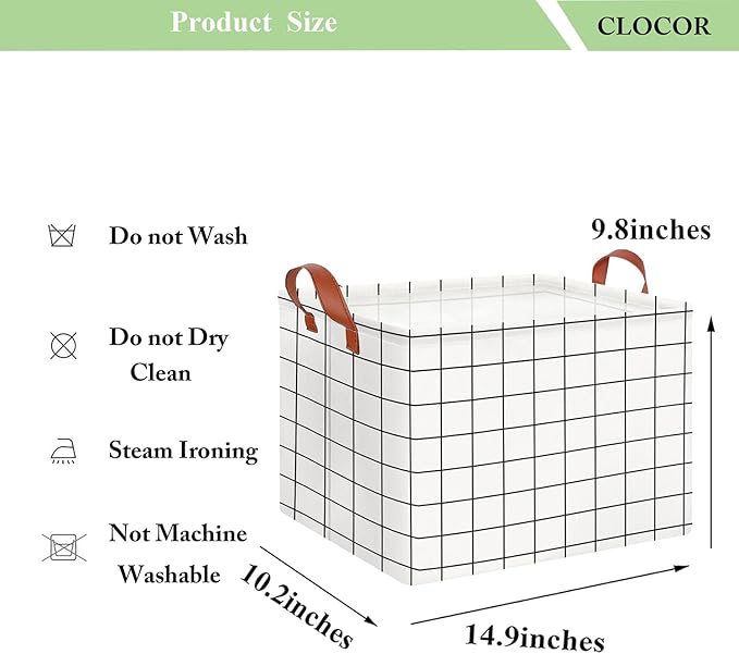 CLOCOR Rectangular Storage Basket,Collapsible Cute Pattern Storage Bin,Waterproof Coating Storage Box with Handles,Gift Baskets,Shelf Basket (white checks)-NeatNest