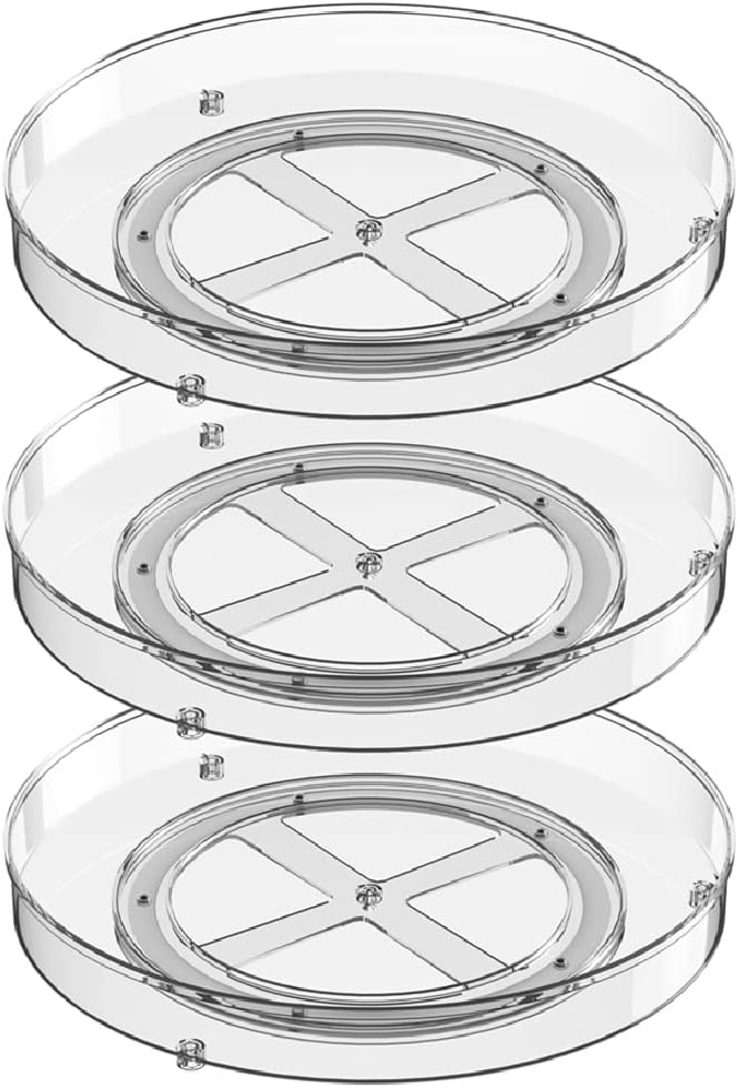 Benzoyl Lazy Susan Spice Rack, 3 Pack 10.6'' Round Plastic Clear Rotating Turntable Organization, Spinning Organizer Spices Condiments Container Bins for Cabinet, Pantry, Fridge, Countertop, Kitchen