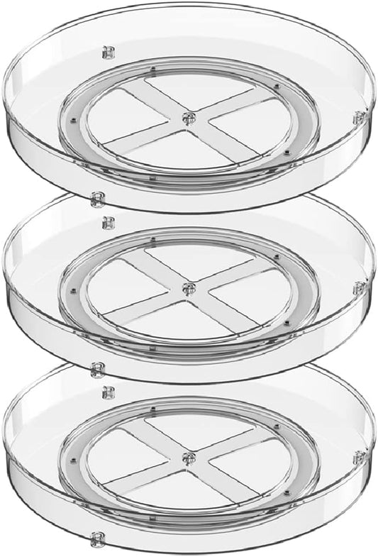 Benzoyl Lazy Susan Spice Rack, 3 Pack 10.6'' Round Plastic Clear Rotating Turntable Organization, Spinning Organizer Spices Condiments Container Bins for Cabinet, Pantry, Fridge, Countertop, Kitchen-NeatNest