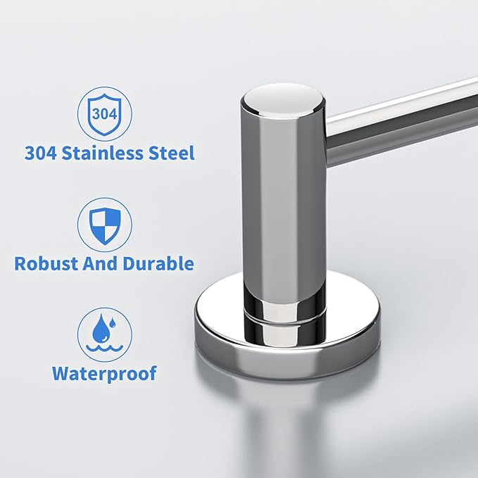 Adjustable Single Bath Towel Bar 16 to 27.6 Inch,ZUEXT Chrome Finished Stainless Steel Towel Holder Hanger,Retractable Wall Mounted Towel Rail for Bathroom Kitchen,1" Tube Towel Rail Rack w/S Hooks