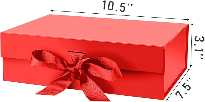 Gift Box with Lid for Presents 10.5x7.5x3.1 Inches with Ribbon and Magnetic Closure(1-Pack) (Red)-NeatNest