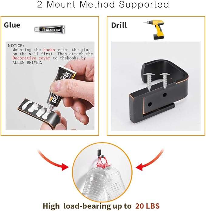 BESy Brass Clothes Hook Single Towel Hook for Bathroom Kitchen Garage Square Style Robe Hooks Coat and Hat Hook, Self Adhesive with Glue or Wall Mounted with Screws, Oil Rubbed Bronze-NeatNest