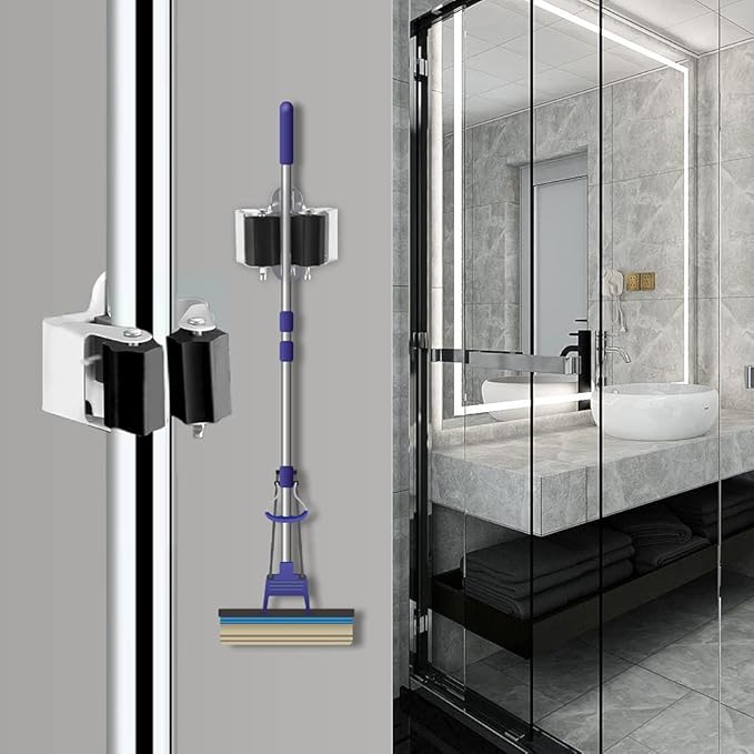 3-H Broom Hanger,Mop Holder Wall Mount 20 Pack, Broom Holder Wall Mount for Hanging and Organizing Shovel,Rake,Brush,Yard Tools in Kitchen,Laundry Room,Bathroom,House(black)