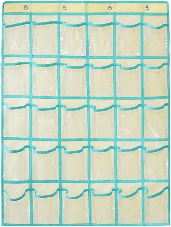 Classroom Pocket Chart for Phone Calculator Holder Over The Door Hanging Closet Jewelry Organizer with 30 Clear Pockets (BEIGE)-NeatNest