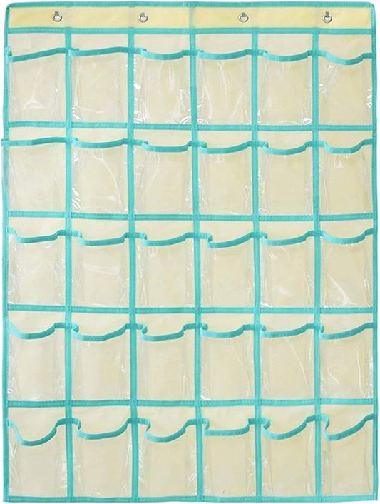 Classroom Pocket Chart for Phone Calculator Holder Over The Door Hanging Closet Jewelry Organizer with 30 Clear Pockets (BEIGE)-NeatNest