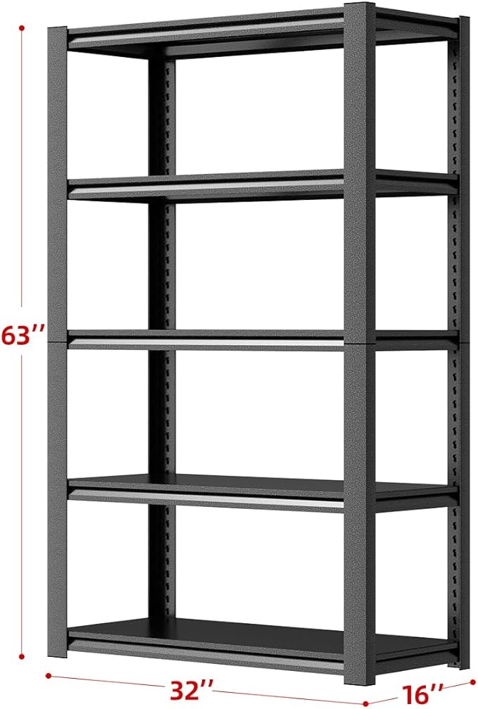 32" W Garage Shelving,5-Tier Heavy Duty Shelving Unit,3000LBS Adjustable Metal Storage Shelves,Storage Rack Units for Industrie,Shed,Warehouse,Basement,Black,32" W x 16" D x 63" H-NeatNest