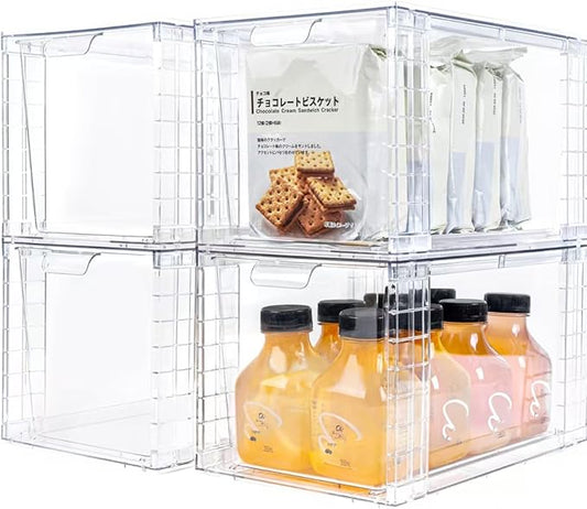 4Pack Large Stackable Storage Drawers,Clear Acrylic Organizers with Handle,Easily Assemble for Kitchen Undersink,Bathroom,Cabinet,Makeup,Closet,Medicine,Pantry Organization Bins-NeatNest