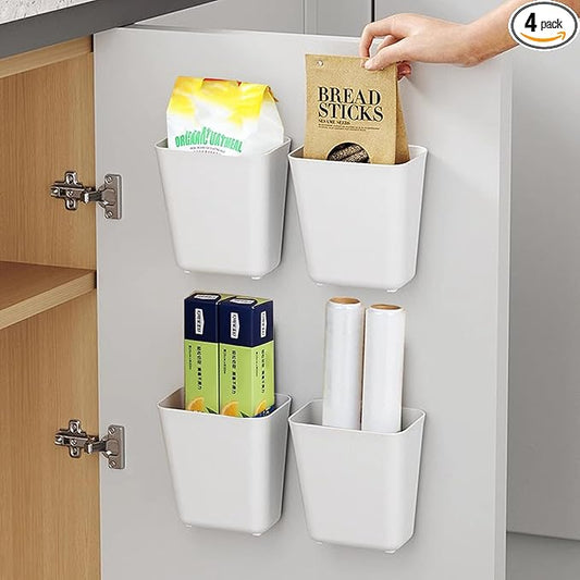 4 Piece Kitchen Cabinet Door Storage Box,Self Adhesive Wall Mounted Storage Box,Wardrobe/Bathroom/Refrigerator Small Items Organizer-NeatNest