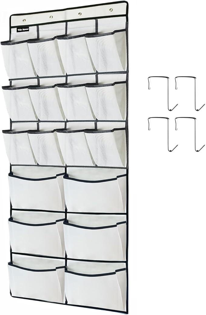 1 Pack Extra Large Hanging Over Door Shoe Organizers, Hanging Storage Shoe Rack for Closet, with 4 Hooks Shoes Holder for Closet Bedroom, 12+6Pockets White (59 x 21.6 inch)-NeatNest