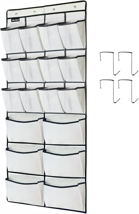 1 Pack Extra Large Hanging Over Door Shoe Organizers, Hanging Storage Shoe Rack for Closet, with 4 Hooks Shoes Holder for Closet Bedroom, 12+6Pockets White (59 x 21.6 inch)-NeatNest
