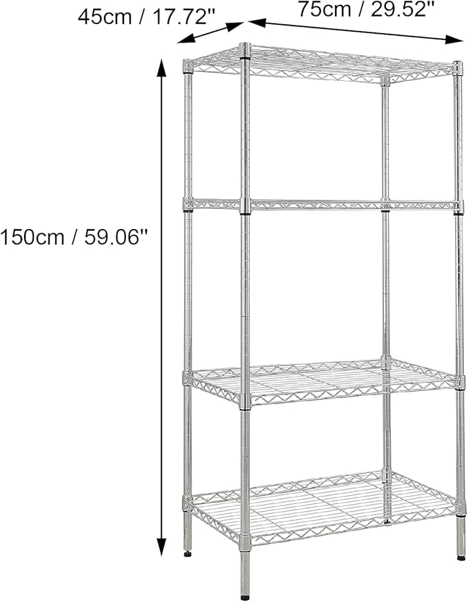 4 Tier Adjustable Storage Shelf Metal Storage Rack Wire Shelving Unit Storage Shelves Metal for Pantry Closet Kitchen Laundry