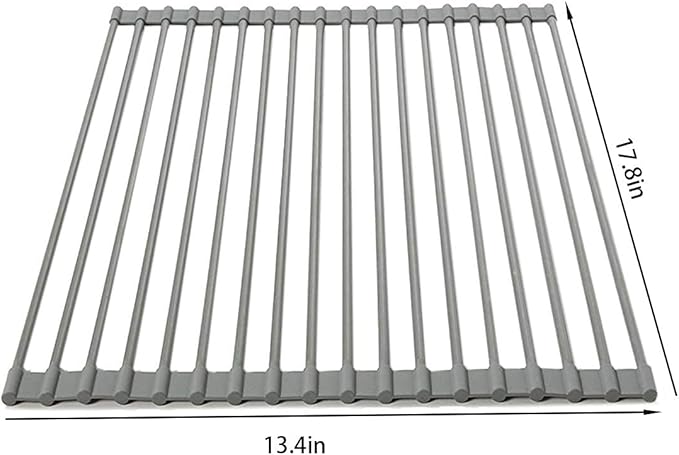 Ahyuan Large Roll up Dish Drying Rack Silicone Foldable Rack Over Sink Dishes Drainer Roll-up Sink Drying Racks Full Silicone Coated Stainless Still Dish Drying Rack (Warm Grey, 17.7''X13.13'')