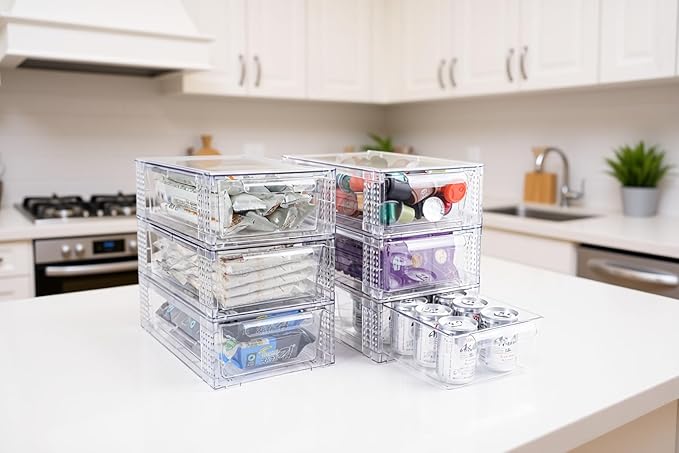 2 Pack Clear Stackable Storage Drawers, 3.95" H Easily Assemble Acrylic Organizer Bins - Multi-Use for Make up, Closet, Pantry, Bathroom, Medicine, Kitchen Cabinet & Undersink Organization-NeatNest
