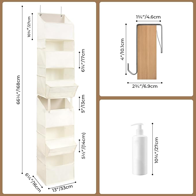 GRANNY SAYS Over The Door Organizer, 6-Shelf Detachable Behind The Door Storage with 8 Pockets, Anti Tilt Large Capacity Door Hanging Organizer for Nursery, Bedroom, Bathroom, Kids Room, Beige-NeatNest
