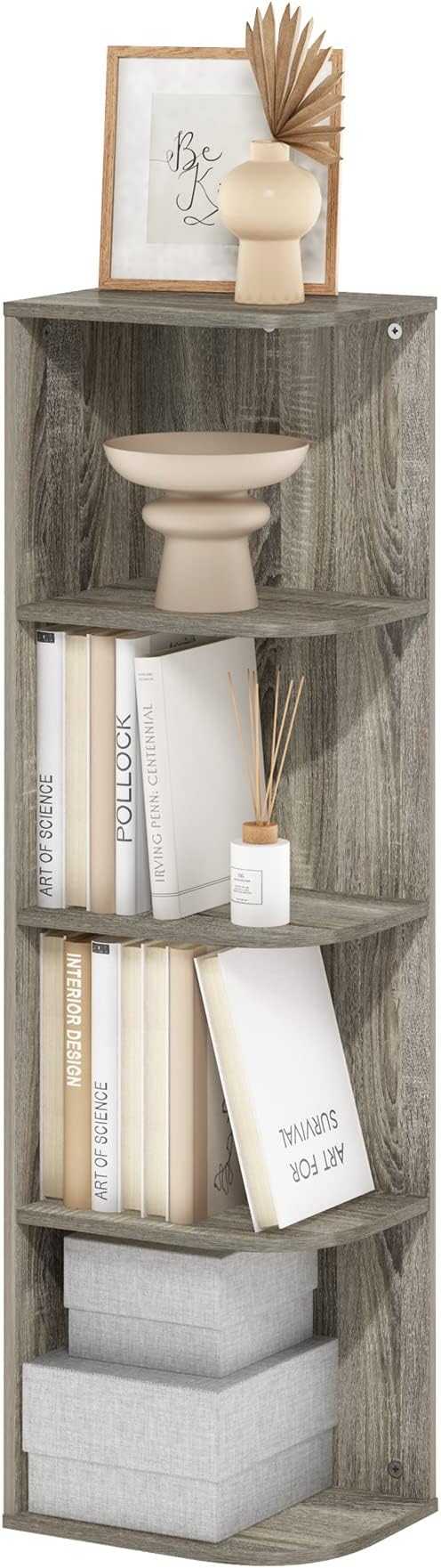 Furinno Pasir 4-Tier Corner Open Shelf Bookcase, French Oak-NeatNest