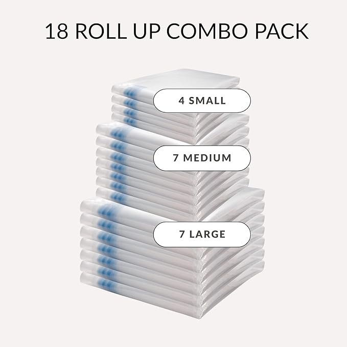 18 Pack Compression Bags for Travel, Roll Up Space Saver Bags for Clothes Storage, Compact Packing travel organizer for Luggage, Suitcase, Backpack, No Pump or Vacuum Needed-NeatNest