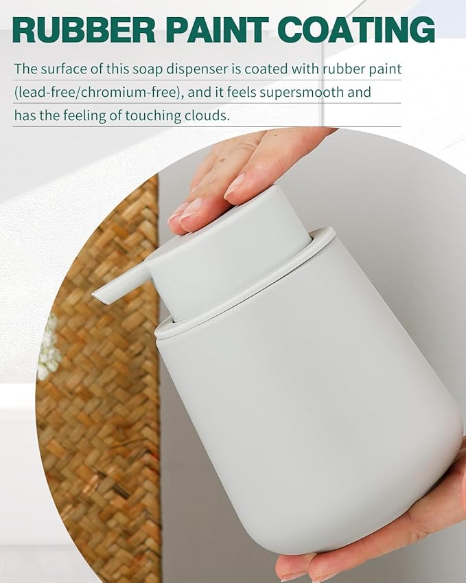 Bosilunlife Foaming Soap Dispenser - Beige Grey Ceramic Soap Dispenser Foam Pump 12oz Refillable Liquid Hand Wash Dispenser for Bathroom Dish Soap Bottle Pump for Kitchen (Rubber Paint)-NeatNest