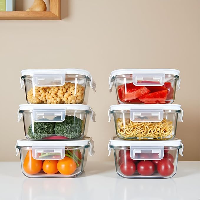16PC Square Glass Storage Containers With Lids, 2 Cup Glass Food Containers With Lids, Square Meal Prep Bowls, Small Bowls For leftovers, Dishwasher, Freezer Safe (8 lids & 8 Containers)