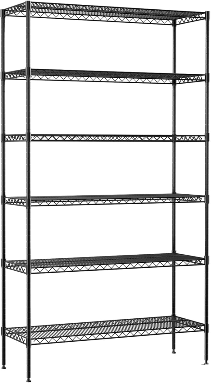 6-Tier Wire Shelf 72" x 16" x 42" Metal Storage Shelves - Whole Rack Can Hold 1500 Pounds - Adjustable Storage Racks NSF Wire Shelving Units for Basement Garage Kitchen, Black