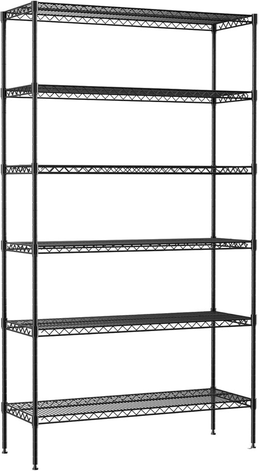 6-Tier Wire Shelf 72" x 16" x 42" Metal Storage Shelves - Whole Rack Can Hold 1500 Pounds - Adjustable Storage Racks NSF Wire Shelving Units for Basement Garage Kitchen, Black
